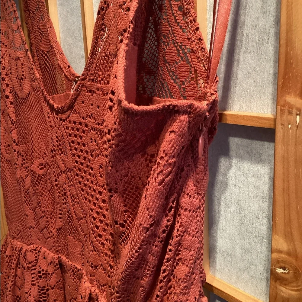 Free People Kristal Lace Salinas Foil Print Dress Rust Women's Size 4